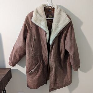 Adventure Bound Brown Leather Winter Coat Faux Fur Collar Thinsulate Large